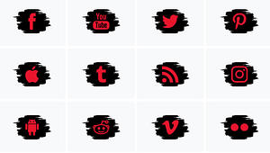 Black and red cocial network logo collection icons