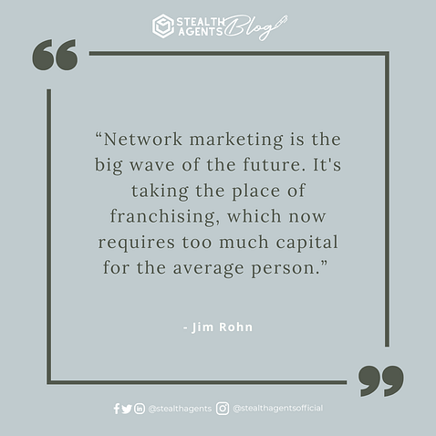 An image for network marketing quotes. “Network marketing is the big wave of the future. It's taking the place of franchising, which now requires too much capital for the average person.” - Jim Rohn