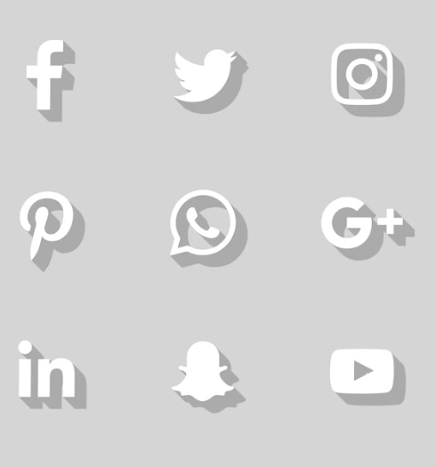 Flat social media icons with shadows