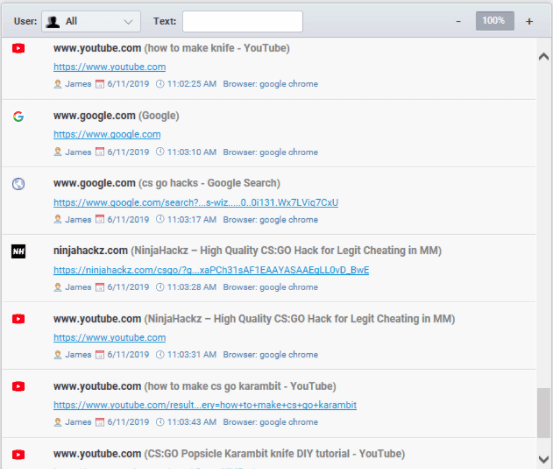 A screenshot of best free keylogger internet activity feature