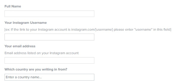 A screenshot of Instagram form