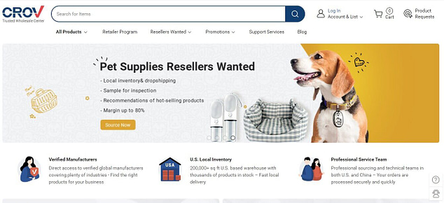 A screenshot of crov website as one of the dropshipping suppliers