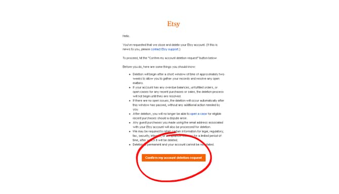 Steps on how to delete your etsy account