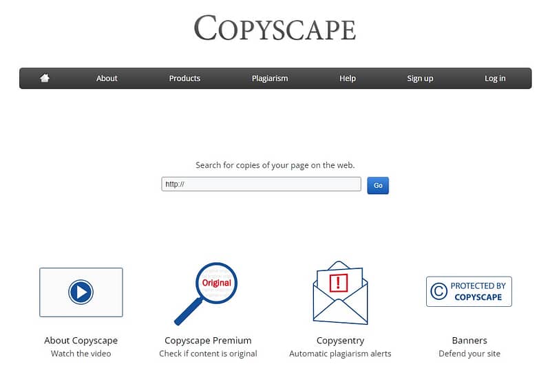 A screenshot of copyscape website for seo tools list