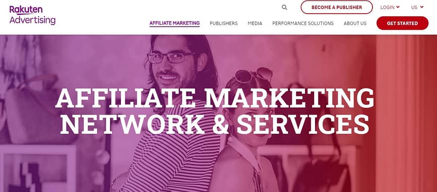 What is affiliate marketing, a screenshot of rakuten advertising's website