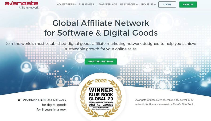 A screenshot of avangate affiliate website