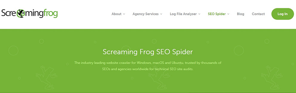 A screenshot of screaming frog website for seo tools list